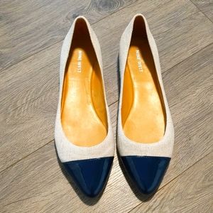 Navy Patent Leather and Cream Canvas Nine West Flats